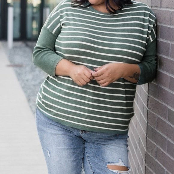 NEW Silver Icing Striped Sage FRANSA Spark Your Interest Knit Top (XXXL) - Picture 1 of 15
